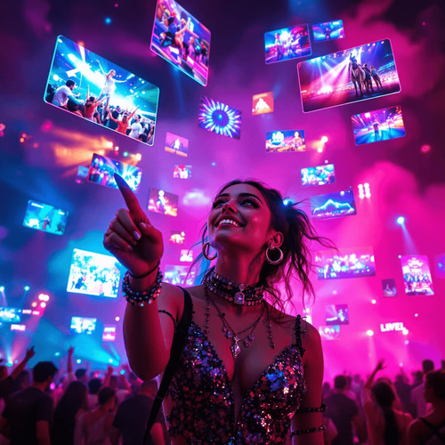 Girl with holographic photos around her