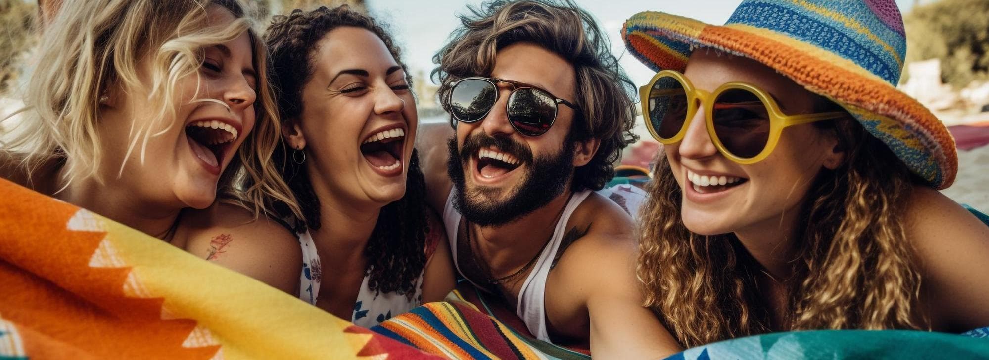Happy tourists on the beach